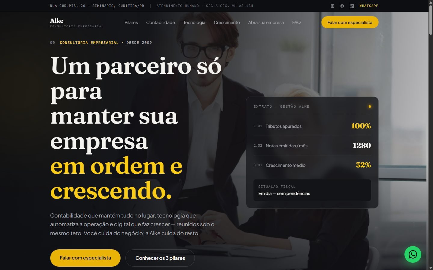 Case Alke Contabilidade — site em destaque (desktop)